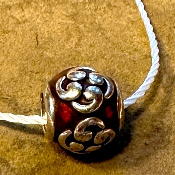 Retired Authentic Pandora Orange Enamel and Silver Zen Flower Bead .925 ALE - Picture 4 of 5